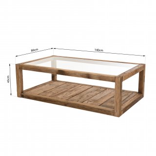 Table Basse  SANDY Scandinave plateau en verre et bois Pin recyclé